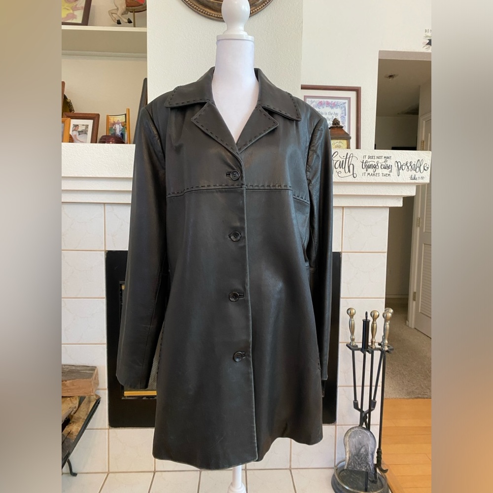 Anne Klein Genuine 100% Lambskin Soft Leather Women’s Blazer, Jacket,Blk Size XL